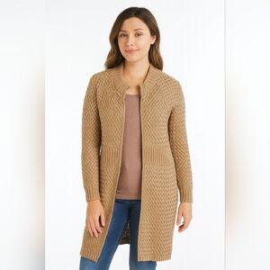 Talbots New Womens MP Tan Basket Weave Style Cardigan Mid‎ Length Sweater